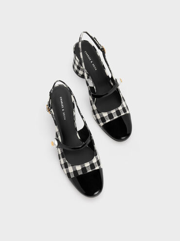 Pearl Embellished Gingham Slingback Pumps, Multi, hi-res