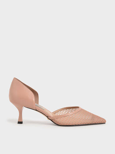 Leather Mesh D'Orsay Pumps, Nude, hi-res