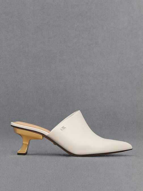 Leather Sculptural-Heel Mules, Chalk, hi-res