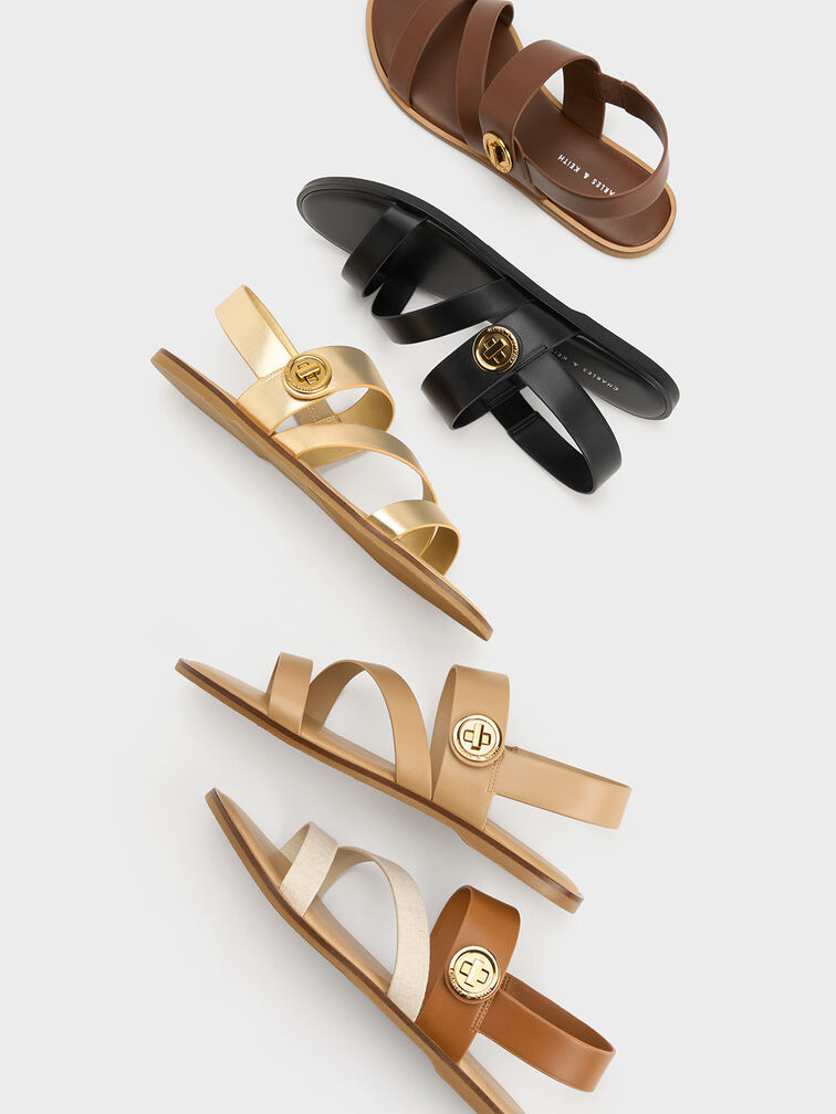 Sandales à lanières et fermoir tourniquet Yara, Caramel, hi-res