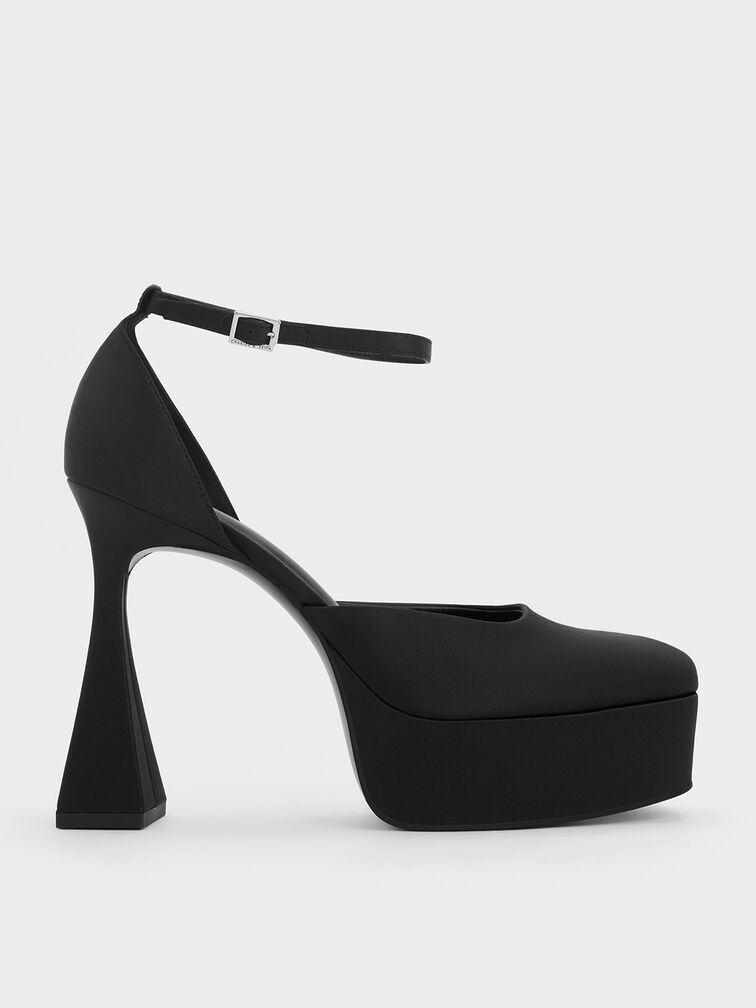 Recycled Polyester Flare Heel D'Orsay Pumps, Black, hi-res