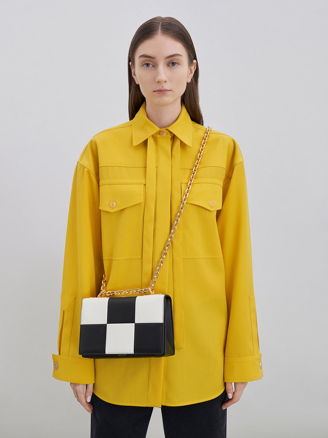 Georgette Chain Handle Checkered Bag, Multi, hi-res