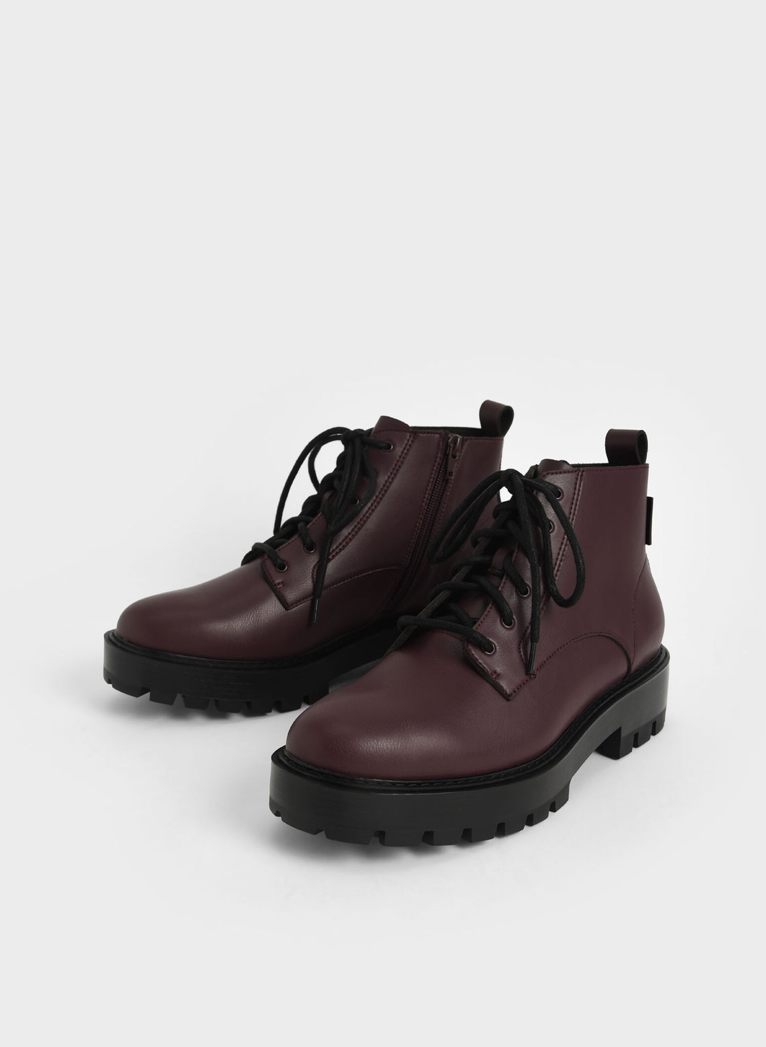 Botas grossas com cordões para deslocamento diário, Burgundy, hi-res