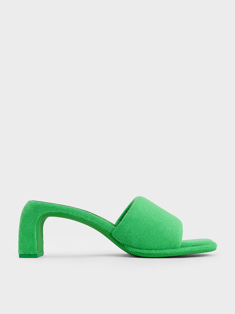 Loey Textured Curved-Heel Mules, Green, hi-res