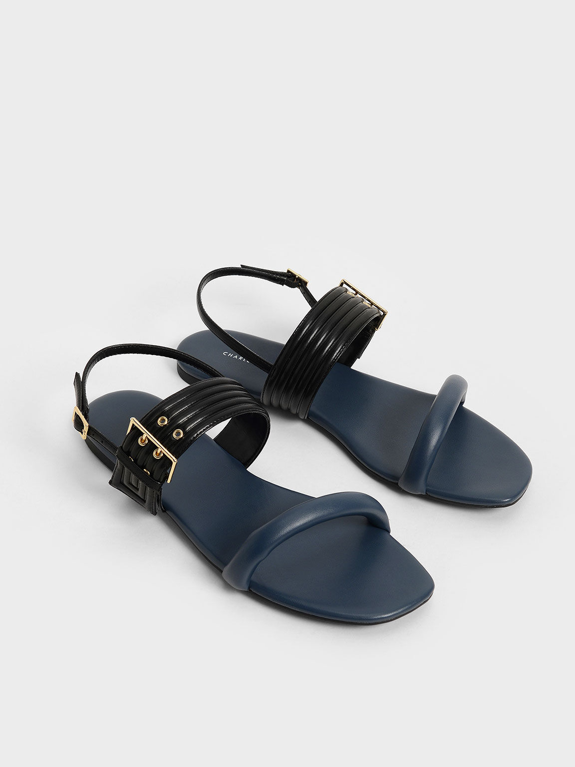 Two-Tone Puffy Grommet Sandals, Blue, hi-res