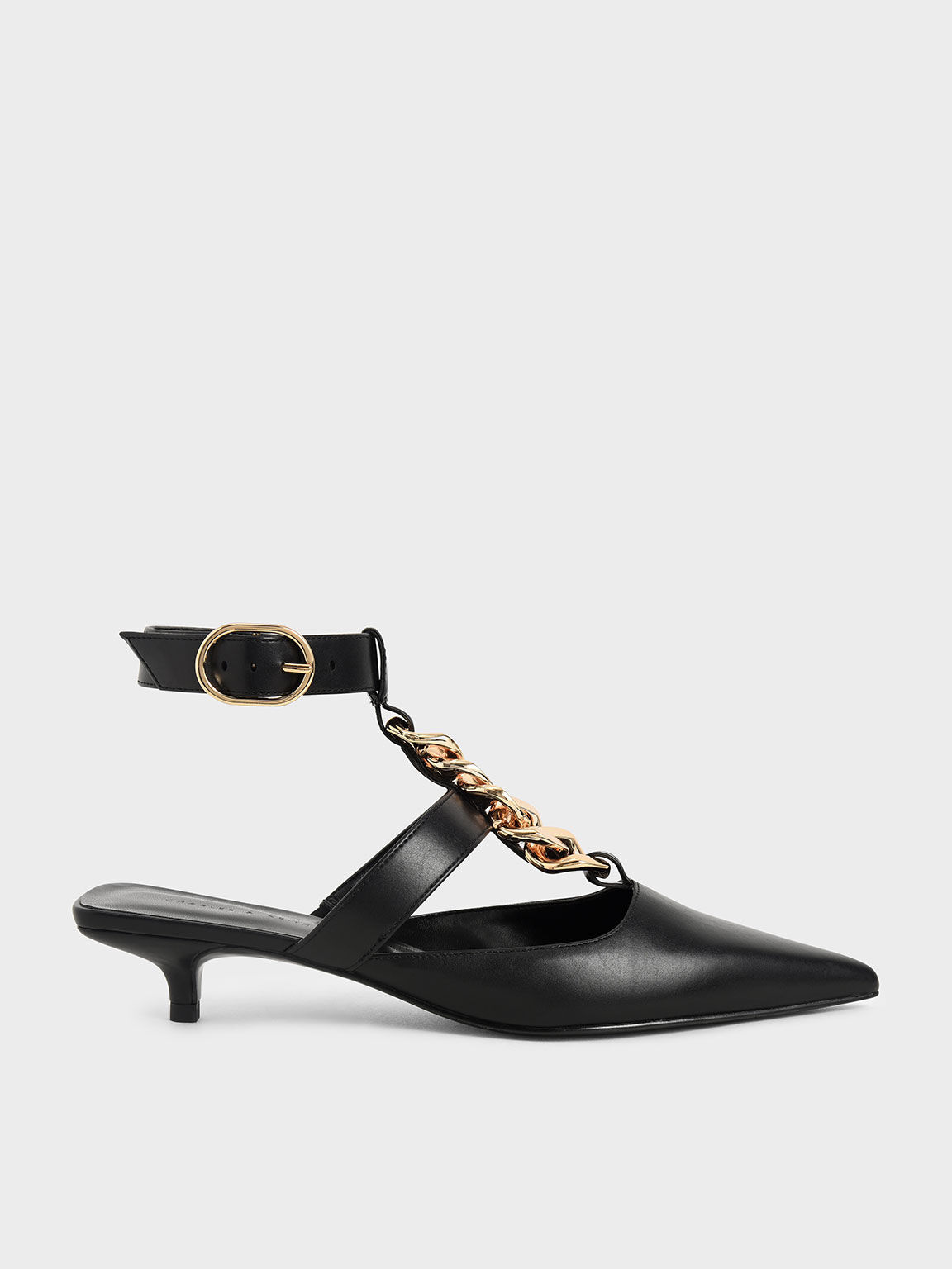 Chain Link Ankle Strap Pumps, Black, hi-res