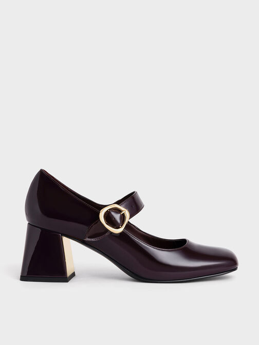 Patent Buckled Mary Jane Pumps, Maroon, hi-res