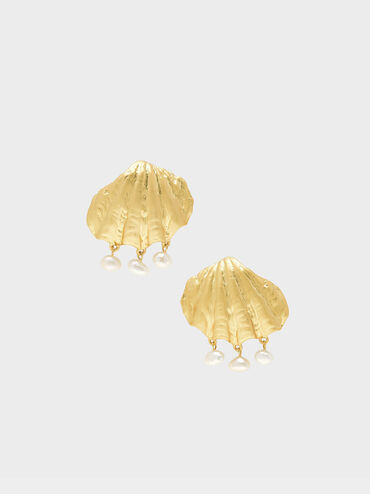 Seashell Stud Earrings, Gold, hi-res