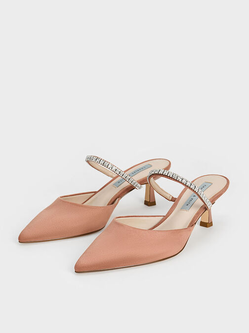 Ambrosia Textured Gem-Embellished Pointed-Toe Mules, Nude, hi-res