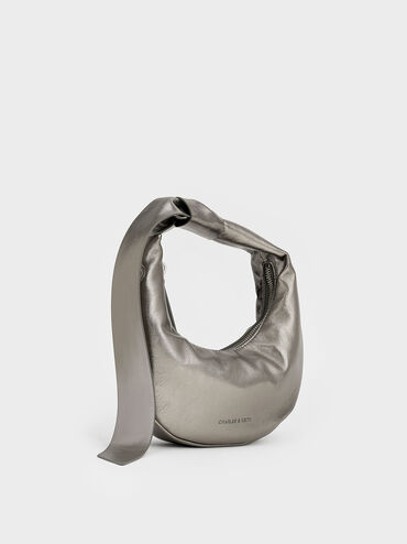 Micro Toni Knotted Crescent Hobo Bag, Pewter, hi-res