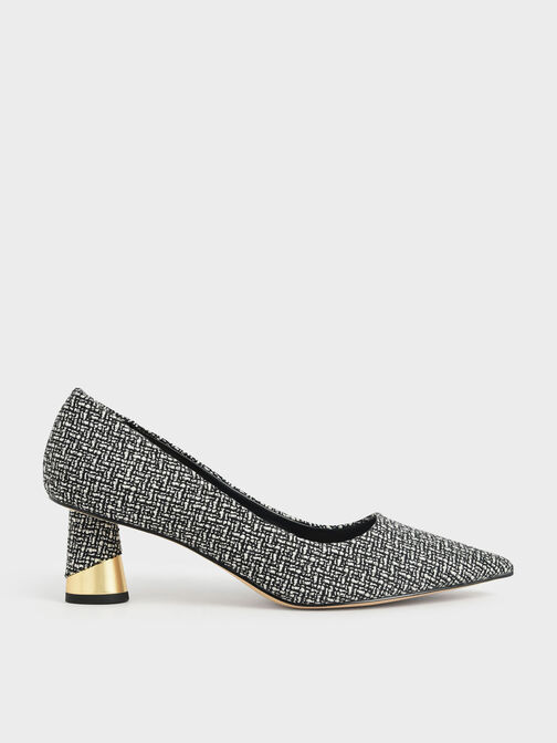 Metallic Sculptural Heel Tweed Pumps, Multi, hi-res