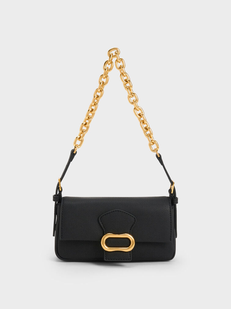 Daki Belted Shoulder Bag, Black, hi-res