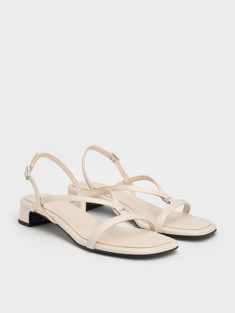 Patent V-Strap Heeled Slingback Sandals, Chalk, hi-res