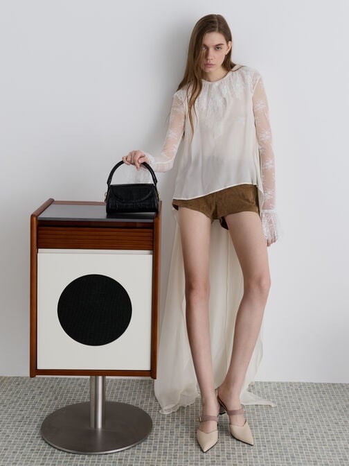 Kaila Croc-Effect Front Flap Top Handle Bag, Black Croco, hi-res