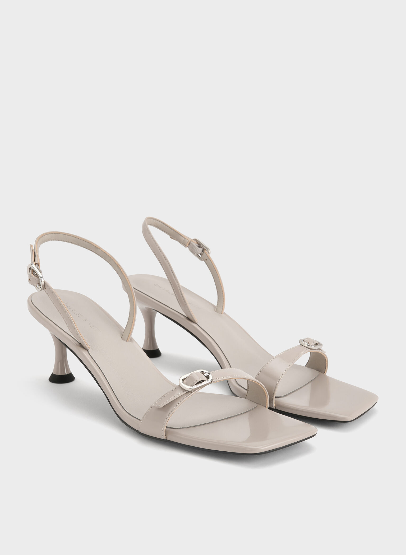 Buckled Slingback Kitten Heels, Light Grey, hi-res