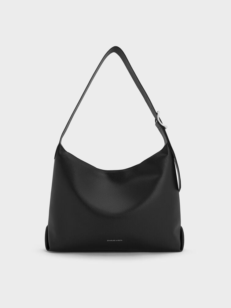 Larsen Buckle-Strap Hobo Bag, Noir, hi-res
