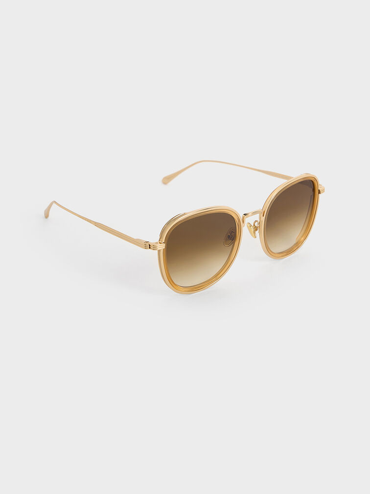 Lynx Recycled Acetate Metallic-Rim Oversized Sunglasses, Toffee, hi-res