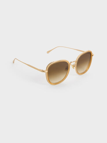 Lynx Recycled Acetate Metallic-Rim Oversized Sunglasses, Toffee, hi-res