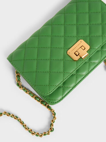 Cartera acolchada con cierre a presión, Verde, hi-res