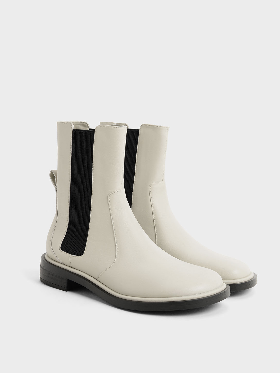 Leather Round-Toe Chelsea Boots, Chalk, hi-res