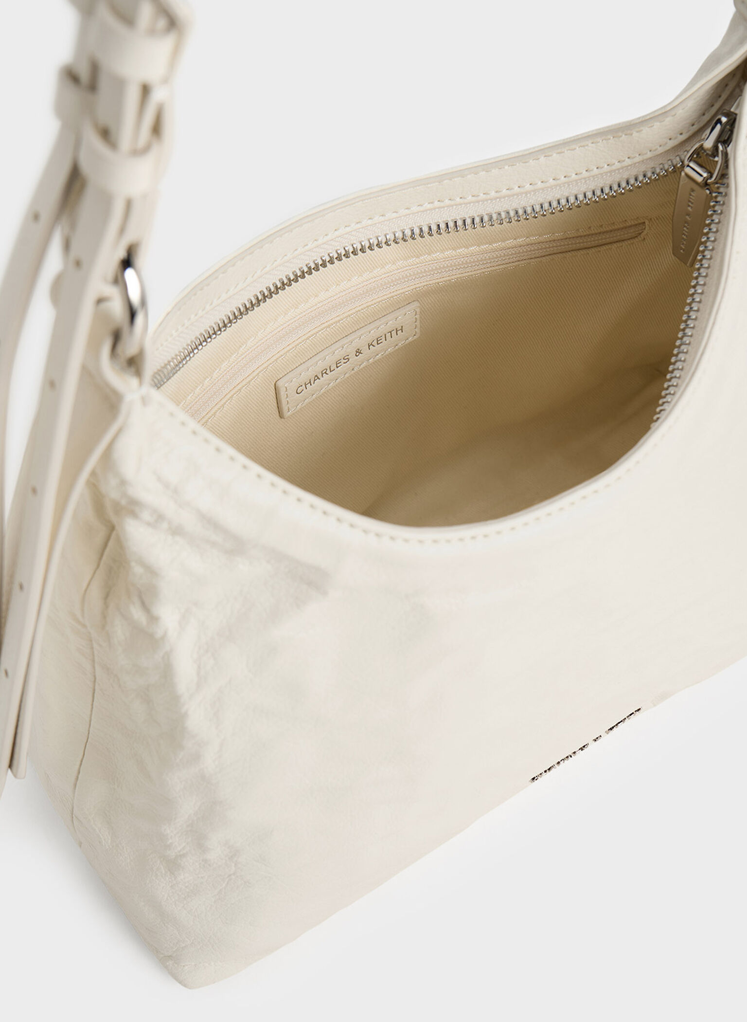 Lark Crinkle-Effect Hobo Bag, Cream, hi-res