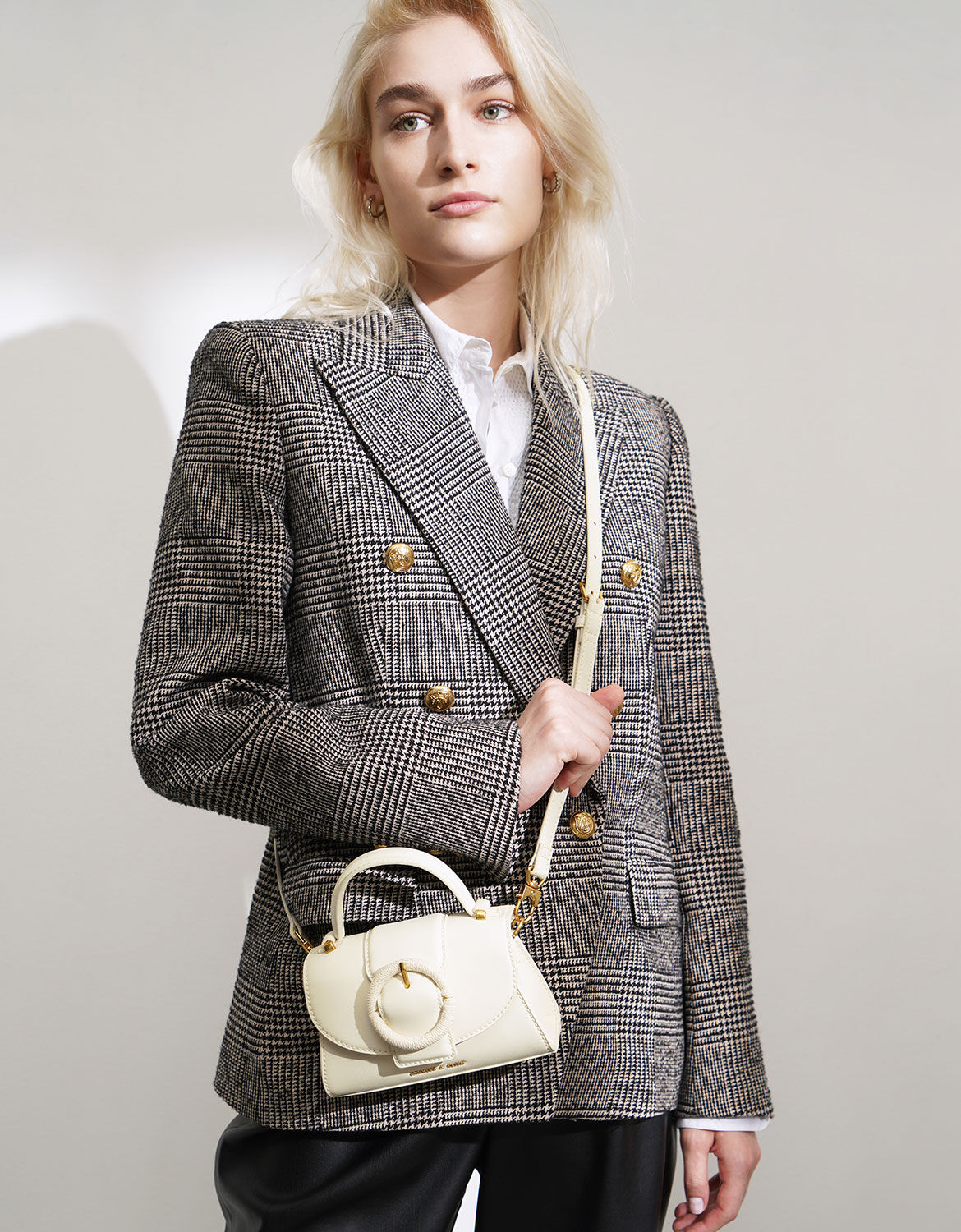 Woven buckle top handle bag outlet