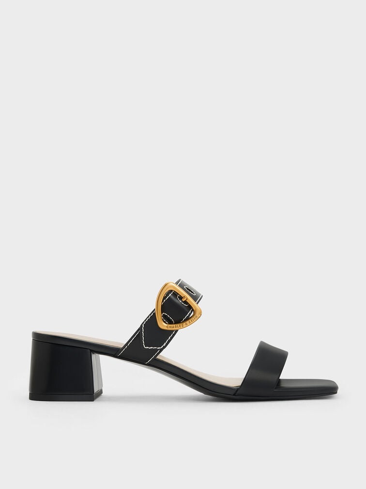 Sepphe Metallic Buckle Heeled Mules, Black, hi-res