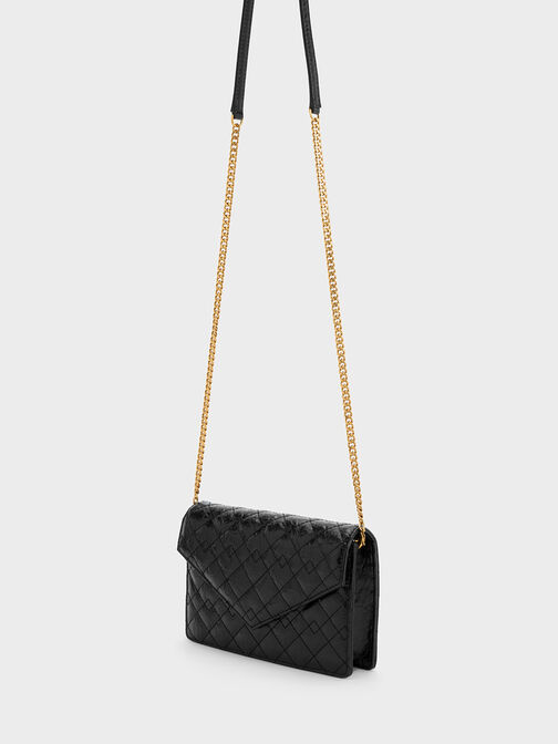 Duo Quilted Envelope Clutch, Jet Black, hi-res