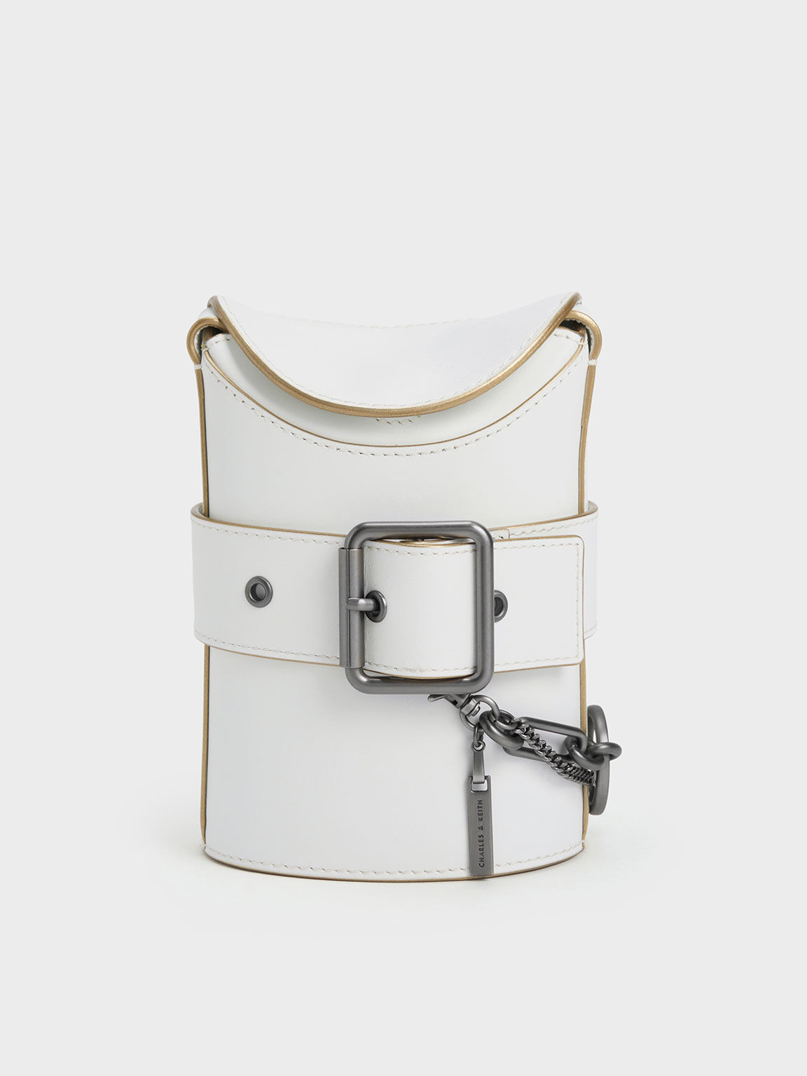 Bolso bombonera Jules de piel con cinturón, Blanco, hi-res