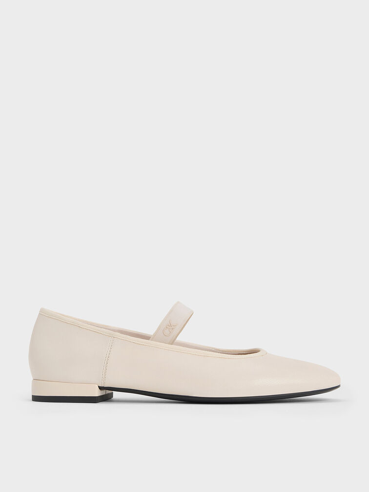 Zapatos planos Mary Jane de cuero, Blanco tiza, hi-res