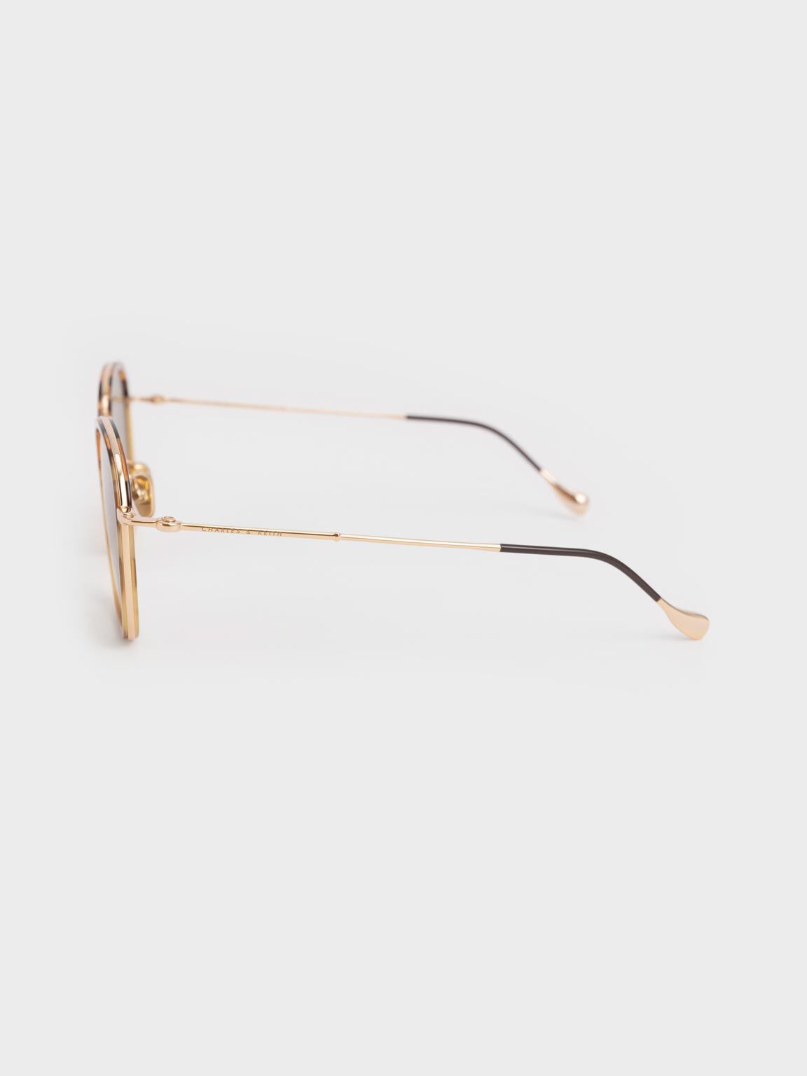 Brown Recycled Acetate Wire-Frame Sunglasses - CHARLES & KEITH US