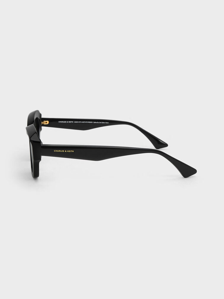 Recycled Acetate Geometric-Frame Cateye Sunglasses, Black, hi-res