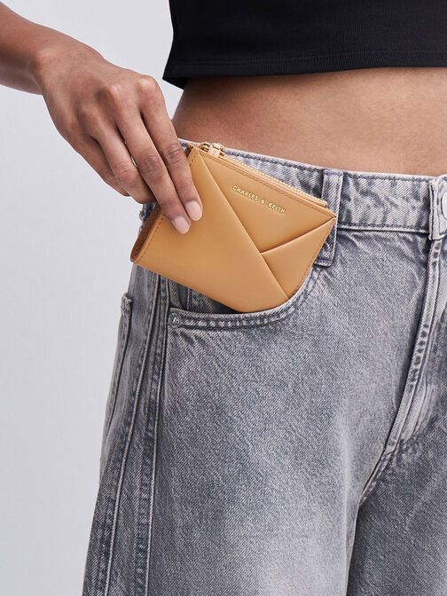 Midori Geometric Top-Zip Wallet, Camel, hi-res