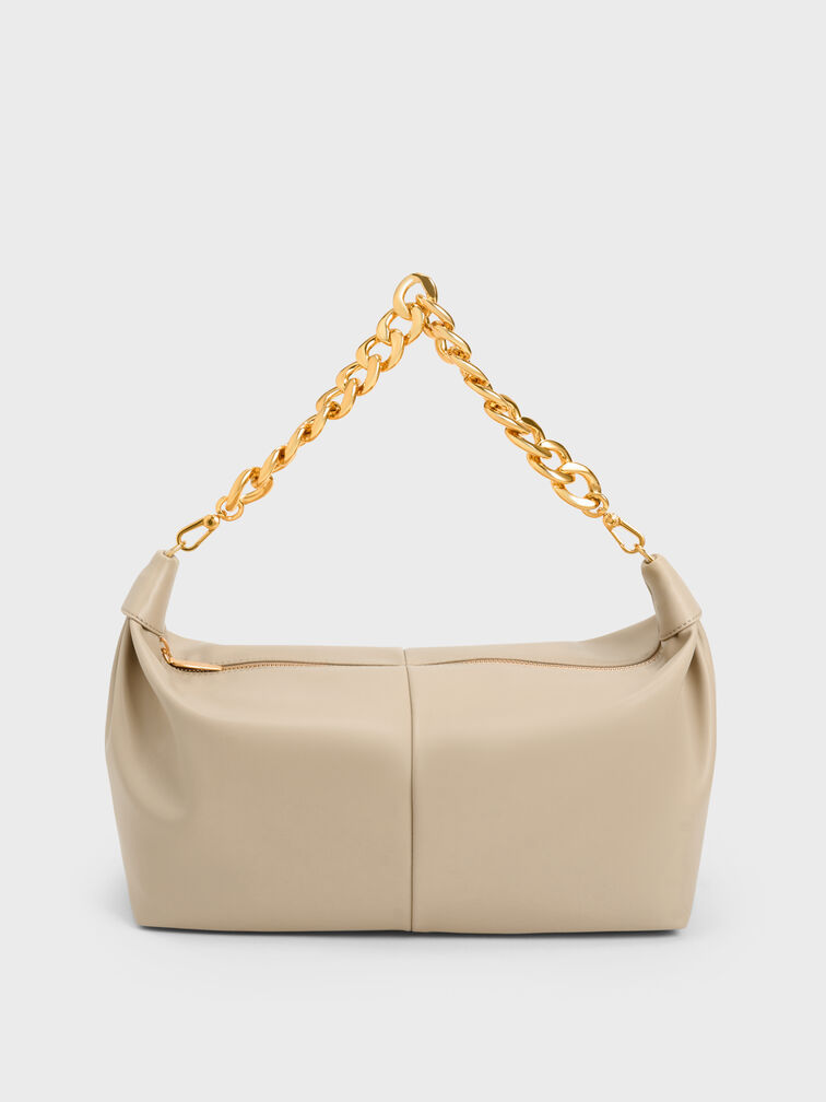 Beige Chunky Chain Link Hobo Bag - CHARLES & KEITH US