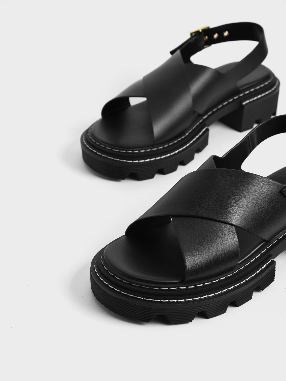 Crossover Slingback Sandals, Black, hi-res