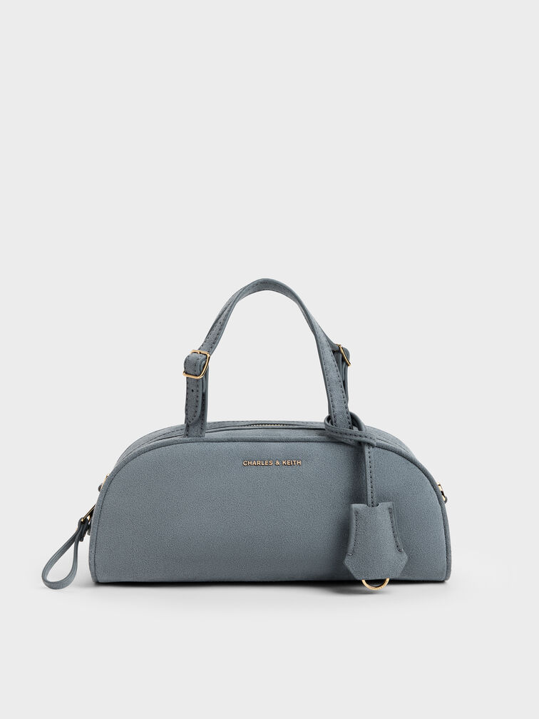 Vega Faux Suede Elongated Bowling Bag, Smoky Blue, hi-res