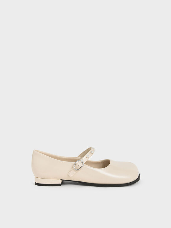 Girls' Patent Pearl-Embellished Mary Janes, Cream, hi-res