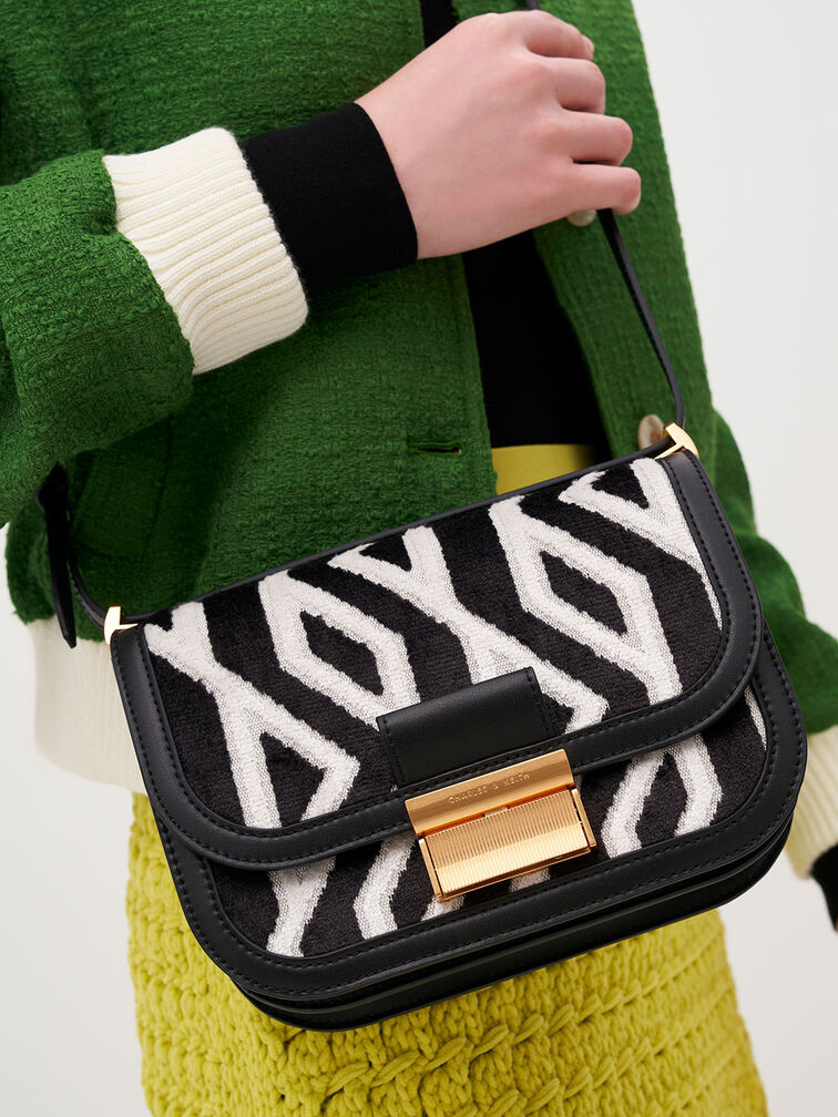 Charlot Jacquard Printed Bag, Black, hi-res