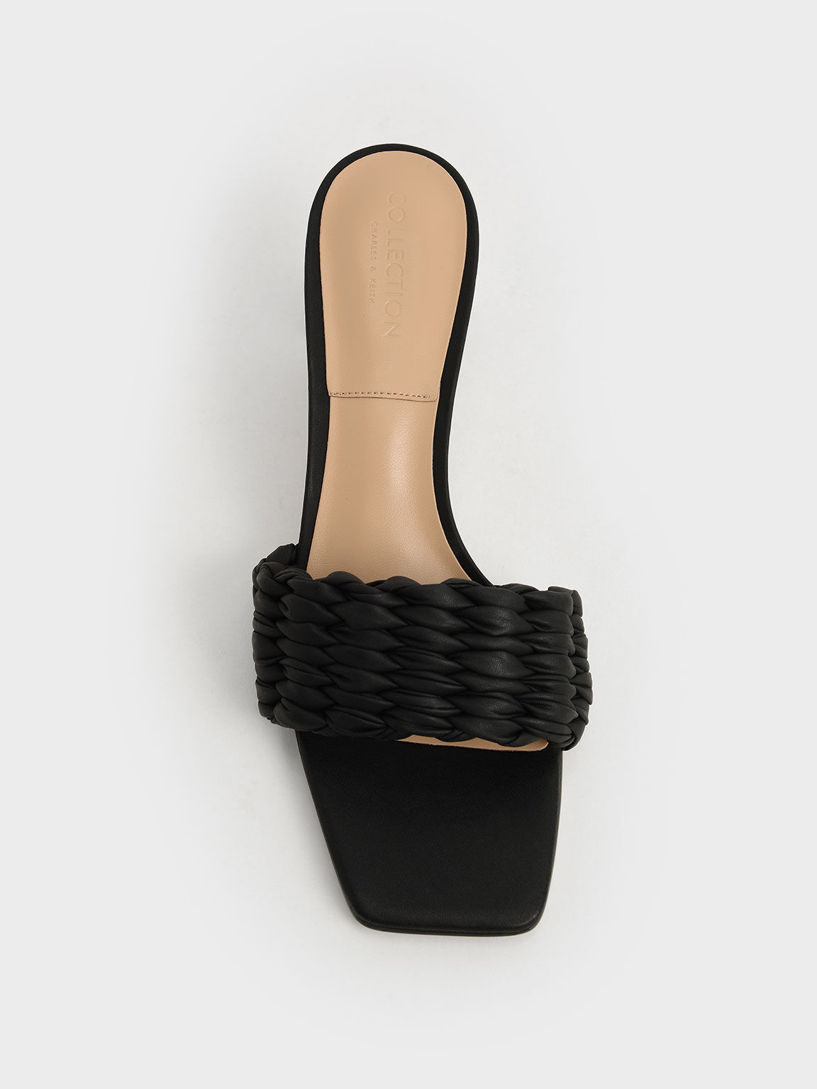 Pleated Sculptural Heel Sandals, Black, hi-res