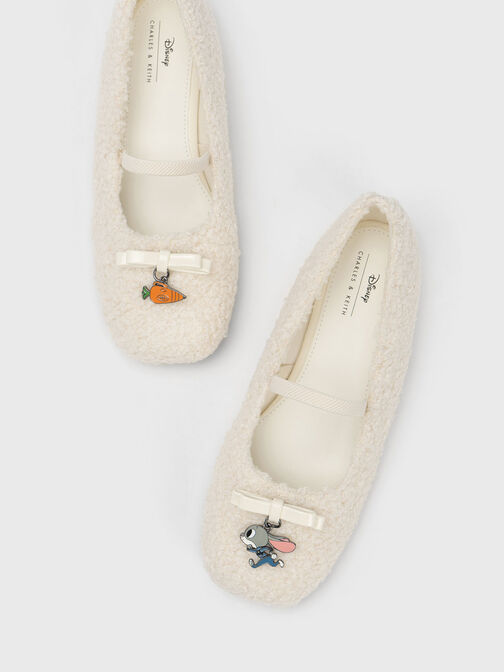 Girls' Judy Hopps Furry Bow Ballerinas, Chalk, hi-res