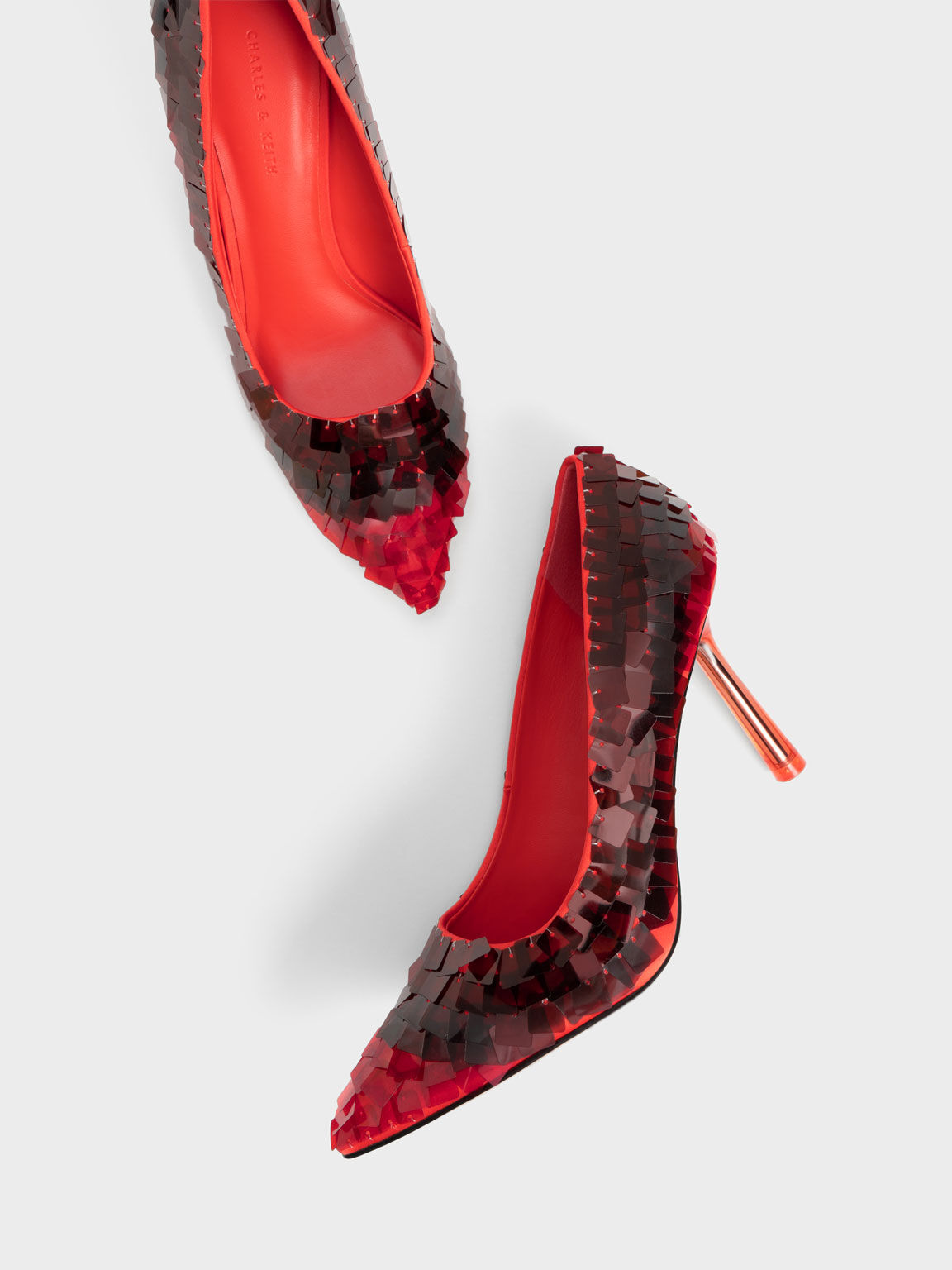 Sequinned Stiletto Heel Pumps, Red, hi-res