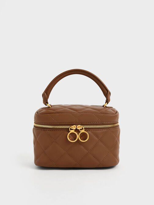 Quilted Two-Way Zip Mini Bag, Chocolate, hi-res