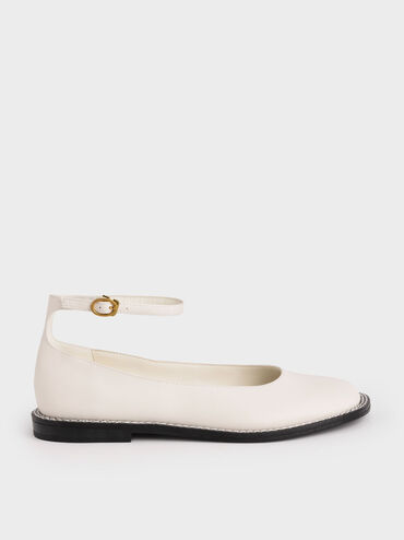 Stitch-Trim Ankle Strap Ballerinas, Chalk, hi-res