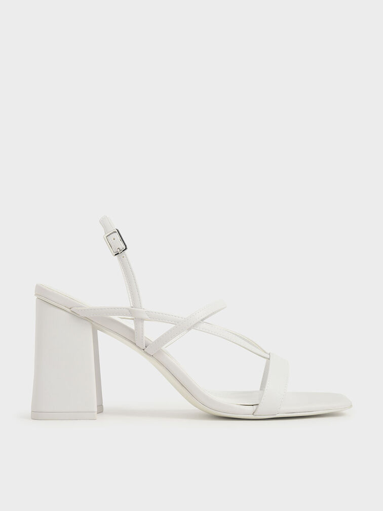 Strappy Chunky Heel Sandals, White, hi-res