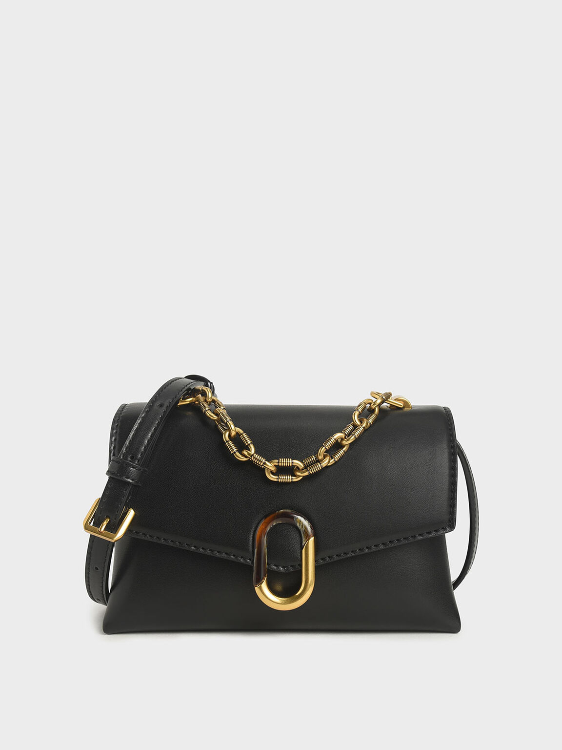 Black Chunky Chain Strap Trapeze Bag Charles Keith Tw