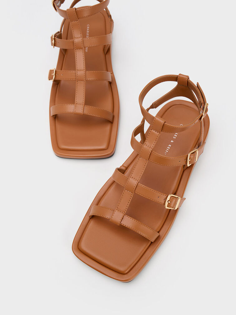 Buckled Gladiator Sandals, Cognac, hi-res