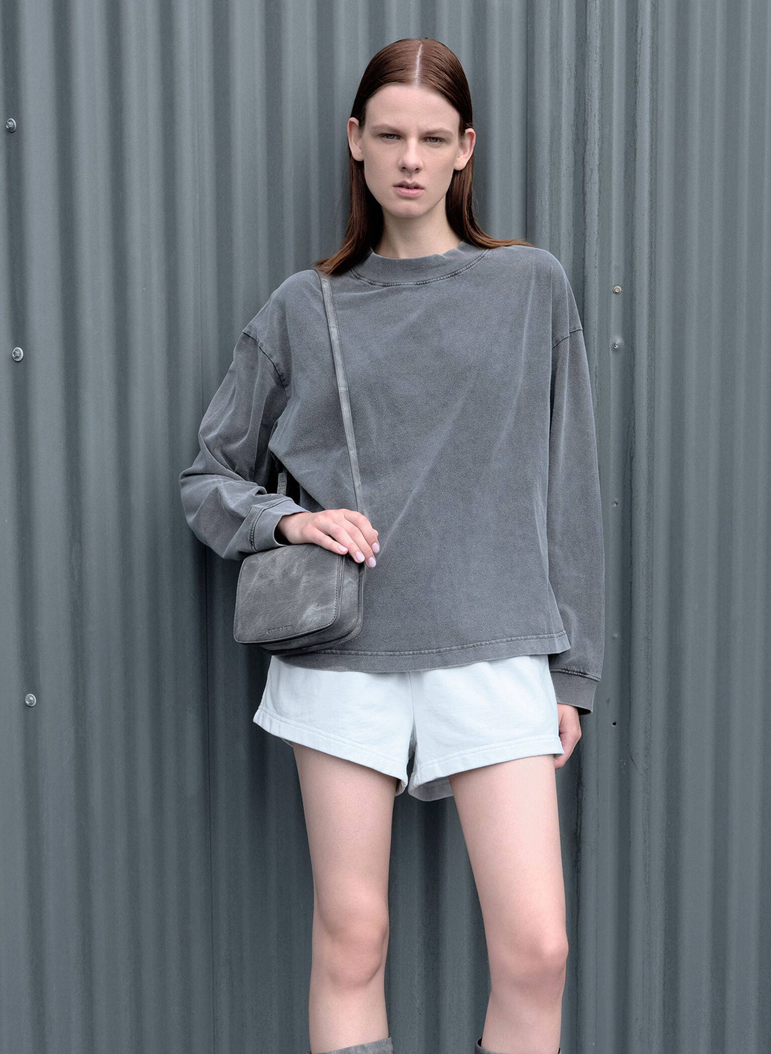 Bolsa de ombro jeans quadrada com aba frontal, Dark Grey, hi-res