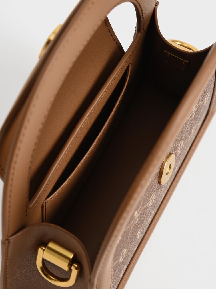Este Printed Trapeze Bag, Chocolate, hi-res