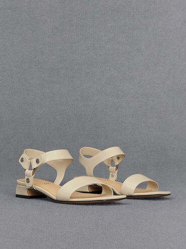 Distressed Leather Ankle-Strap Sandals, Chalk, hi-res