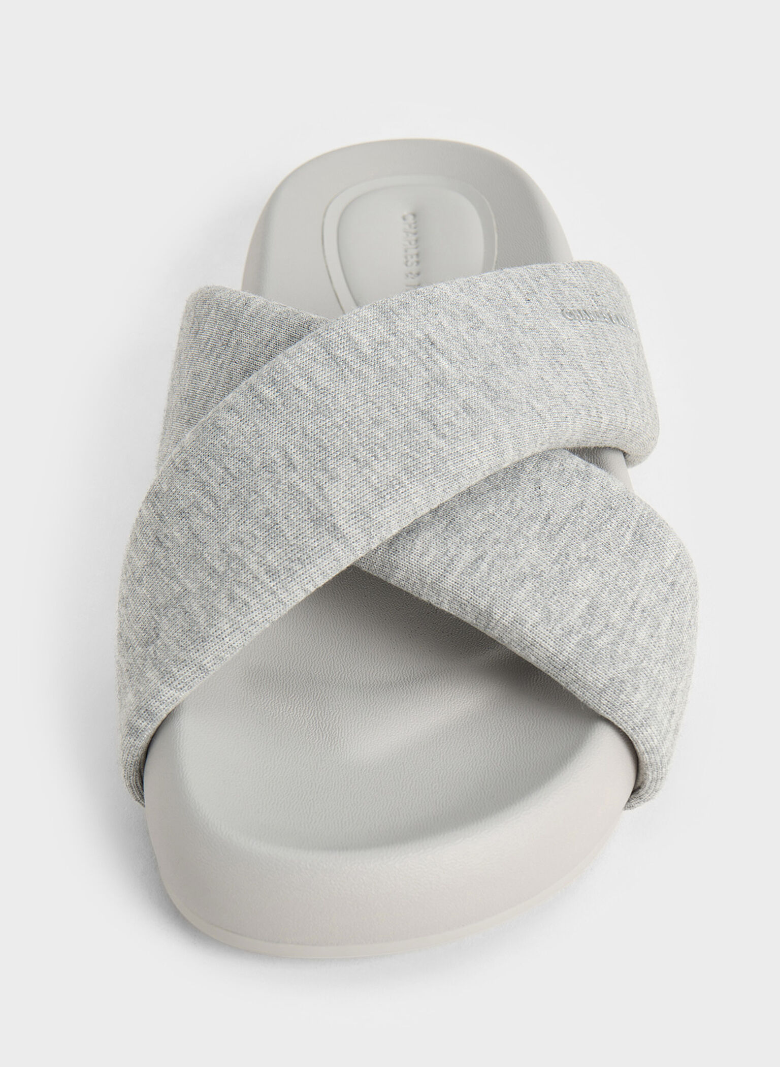 Lumi Textured Crossover-Strap Slide Sandals, Light Grey, hi-res